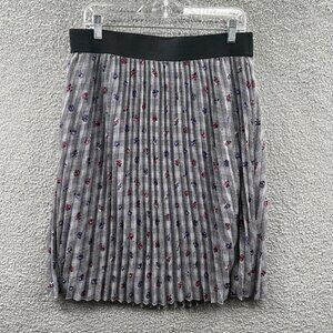 Elle Womens Skirt Large Gray Black‎ Pleated Floral Straight Lined Stretch